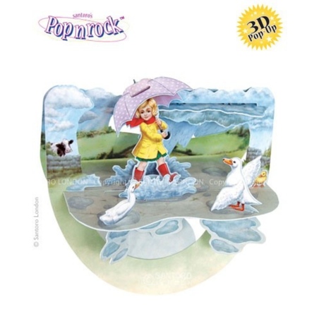 Felicitare 3D Popnrock-Fetita cu umbrela-o felicitarea care ne prezinta o fetita jucandu-se in apa. Pe spate camp pentru mesaj.
