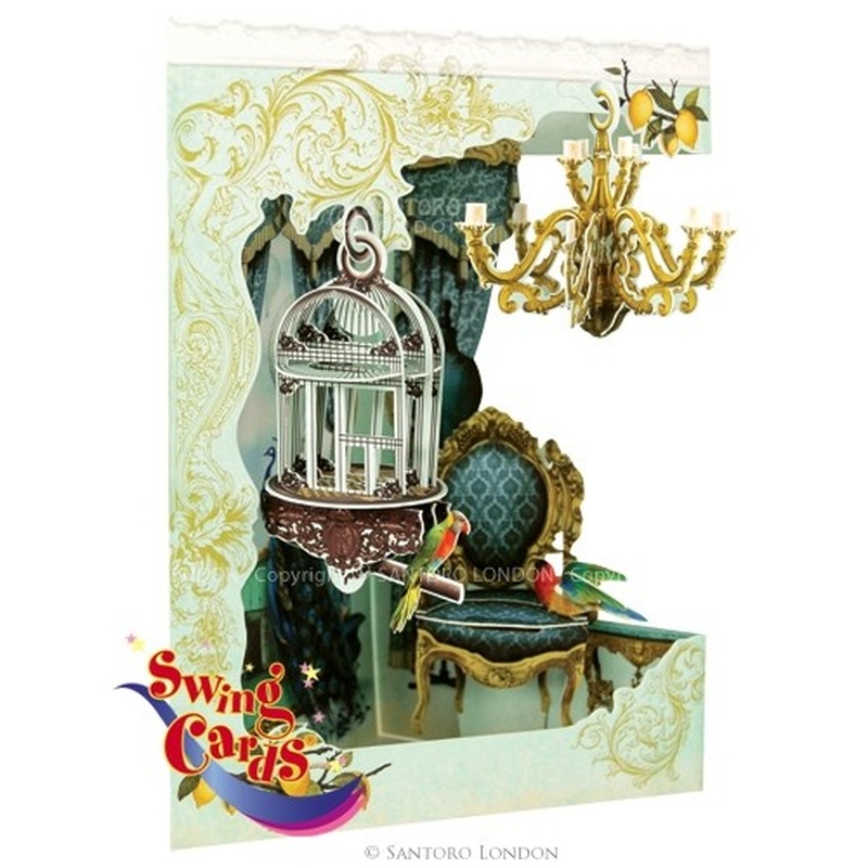 Candelabru si Pasare in colivie - Felicitare 3D Swing Cards