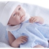 Jucarie Bebe baiat 43 cm costum vara bleu si paturica