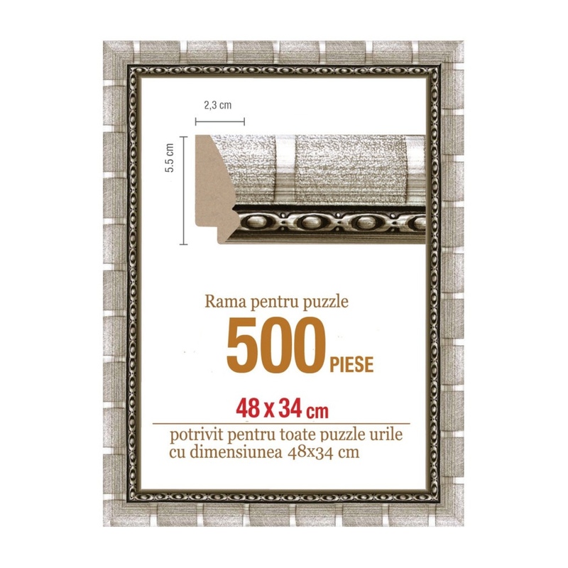 Rama puzzle 500 p - argintiu cu dungi - groasa 5.5xh2.3- 48 x 34 cm