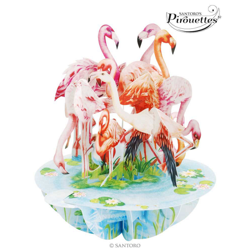 Felicitare 3D Pirouettes Santoro-Flamingo. O felicitare 3D pentru copii si adulti.
