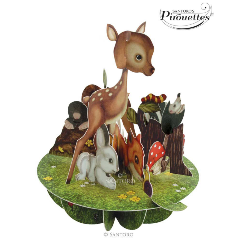 Felicitare 3D Pirouettes Santoro-Animalute dragute. O felicitare draguta 3D pentru copii.