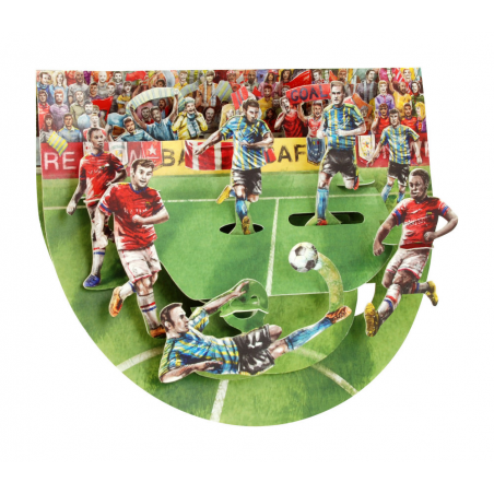 Felicitare 3D PopnRock Meci de fotbal-o felicitare 3D, cu elemente mobile, ce pune in scena un meci de fotbal dedicata fanilor