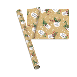 hartie de ambalat cadouri 8 m cu decor cu crengute de brad si mesaj de Craciun