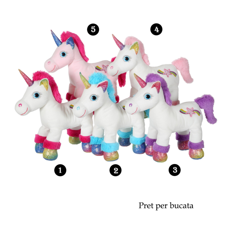 Unicorn alb si roz - jucarie din plus cu sunet 30 cm, unicorn alb sau roz din plus, 5 modele