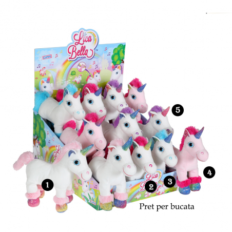 Unicorn alb si roz - jucarie din plus cu sunet 22 cm, unicorn roz sau alb din plus, 5 modele disponibile