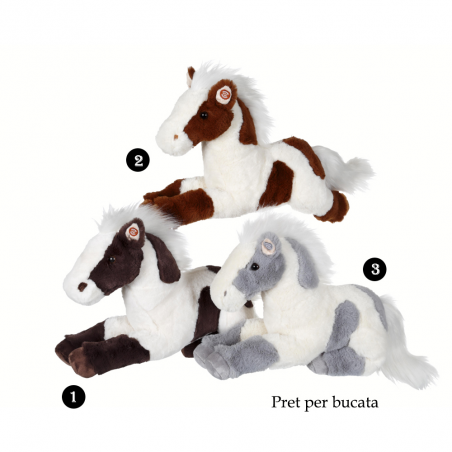 Cal cu pete - jucatie din plus cu sunet 35 cm, 3 modele, cal alb, negru sau maro cu pete