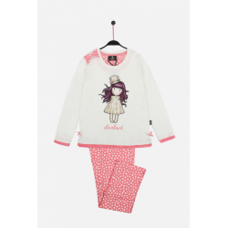 Pijama copii Gorjuss Love Heart, pijama fetite delicata, nuante de alb si roz