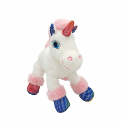 Unicorn alb si roz - jucarie din plus cu sunet 22 cm, model unicorn alb coama roz deschis