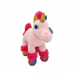 Unicorn alb si roz - jucarie din plus cu sunet 22 cm, model unicorn roz coama roz inchis