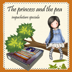 cutie carton premium Pijama dama Gorjuss The Princess And The Pea, 2 piese bluza imprimata si pantaloni in dungi bleu
