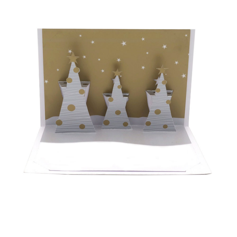 Felicitare 3D ORIGAMI - Three trees(gold/silver)