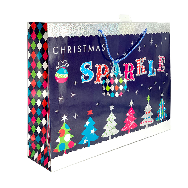 Punga pentru cadou de iarna / Craciun mov cu folie argintie holografica X