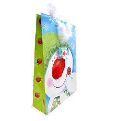 Punga cadou din hartie model Snowman with green hat