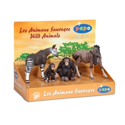 Set figurine Papo-Cutie animale salbatice (Okapi,cimpanzeu,pui cimpanzeu,gnu)