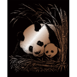 Set gravura pe folie aramie Panda si pui
