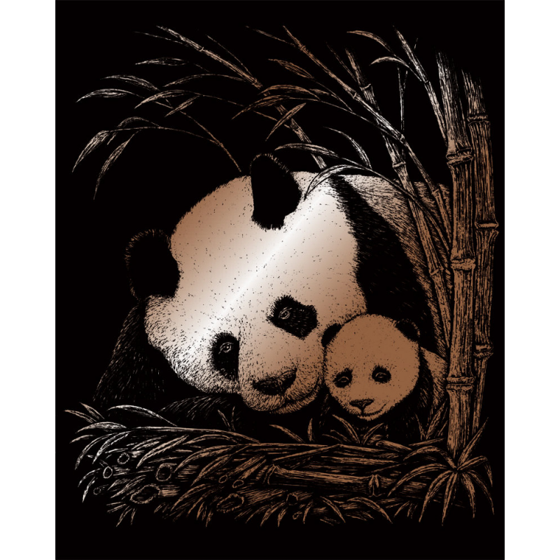 Set gravura pe folie aramie Panda si pui