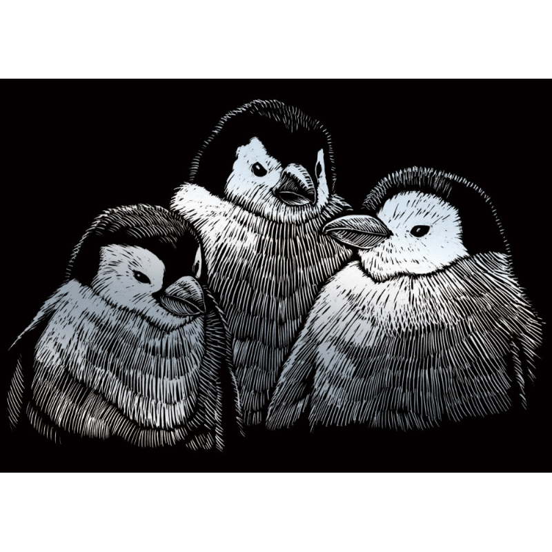 Set gravura pe folie argintie mica Pinguin