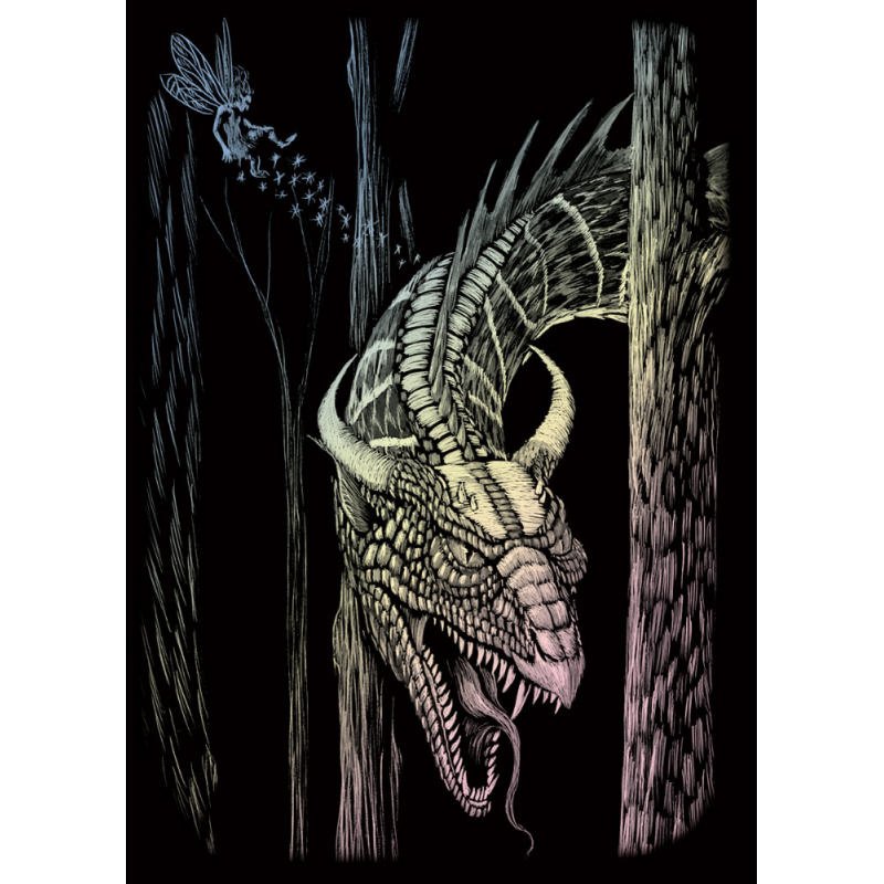 Set gravura pe folie holografica Dragonul de padure