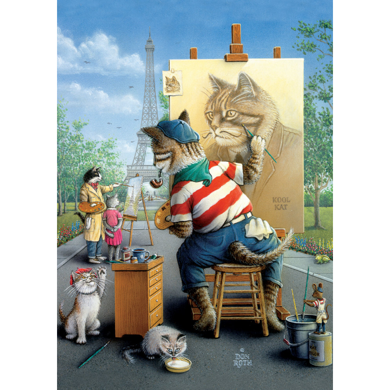 Puzzle 500 piese pentru seniori cu tema The Painter Cat-Don Roth