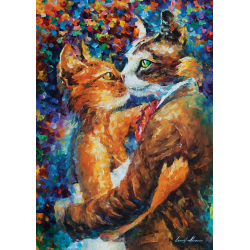 Puzzle 1000 piese Dance Of The Cats In Love-Leonid Afremov pentru iubitorii de pisici