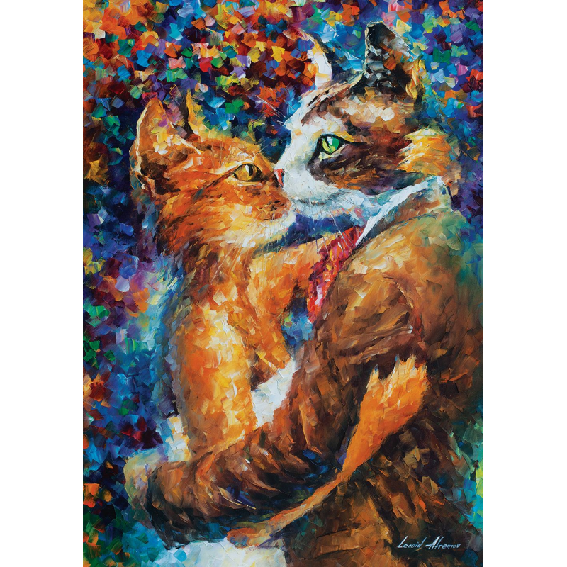 Puzzle 1000 piese Dance Of The Cats In Love-Leonid Afremov pentru iubitorii de pisici