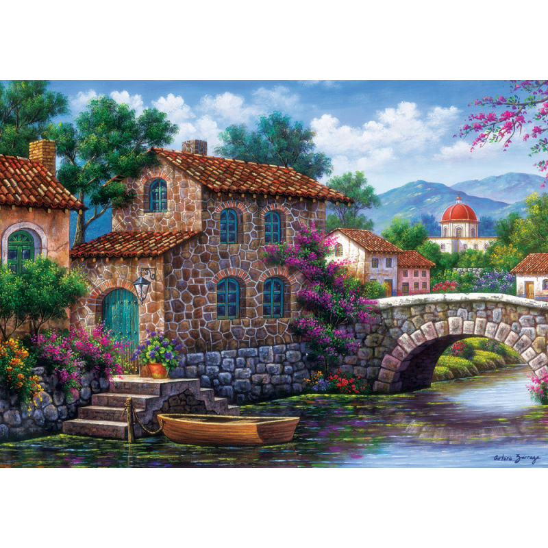 Puzzle 500 piese - Canal With Flowers-Arturo Zarraga pentru iubitorii de flori