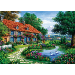 Puzzle 1500 piese Garden With Swans pentru intreaga familie