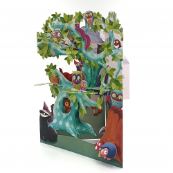Felicitare 3D Swing Cards - Arborele pasarilor din padure elemente mobile