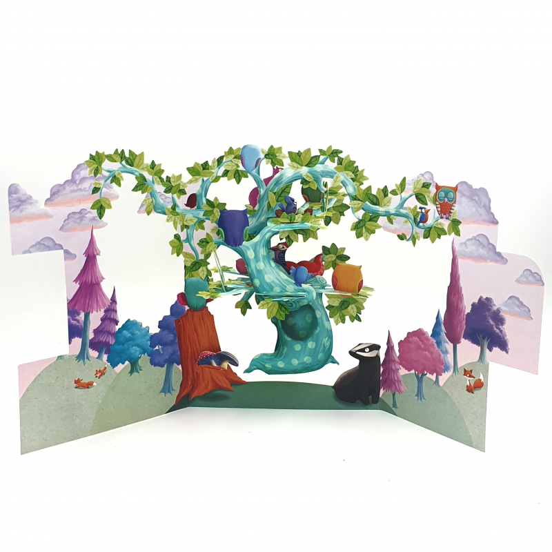 Felicitare 3D Swing Cards - Arborele pasarilor din padure perspectiva
