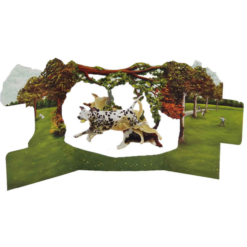 Felicitare 3D Swing Cards - Caini in parc perspectiva