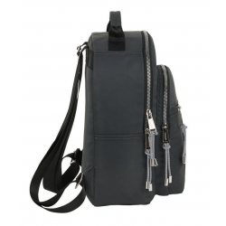 Rucsac negru dama model Moos Casual cu fermoare metalizate vedere profil