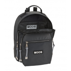 Rucsac negru dama model Moos Casual cu fermoare metalizate vedere interior