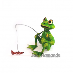 Figurina metalica decorativa de gradina Broscoi la pescuit