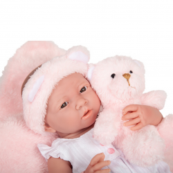 Bebe fetita de jucarie cu ursulet roz