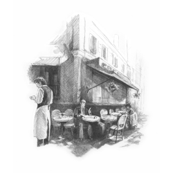 Schita in creion pentru incepatori cafenea