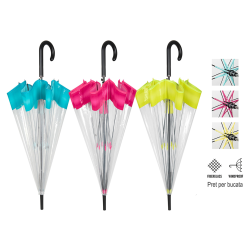Umbrela transparenta automata baston cu bordura colorata