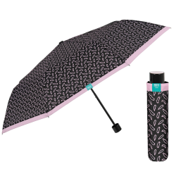 Umbrela manuala negru cu frunze roz