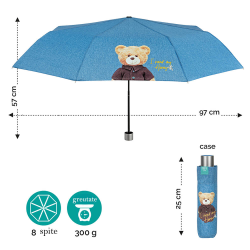 Umbrela ploaie pliabila bleu cu Teddy Bear manuala