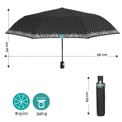 Umbrela ploaie de dama, cu deschidere automata eleganta neagra cu buline albe