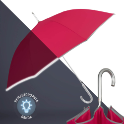Umbrela rosie baston cu banda reflectorizanta