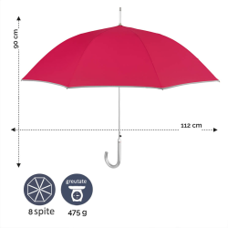 Umbrela rosie de ploaie model baston cu deschidere 112 cm
