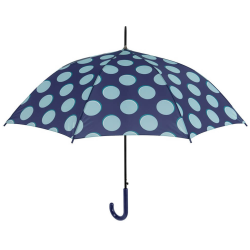 Umbrela ploaie Fancy cu buline albastre automata baston cu maner asortat