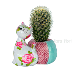 Decoratiune ceramica masca ghiveci Pisica Caramel h12.2 cm