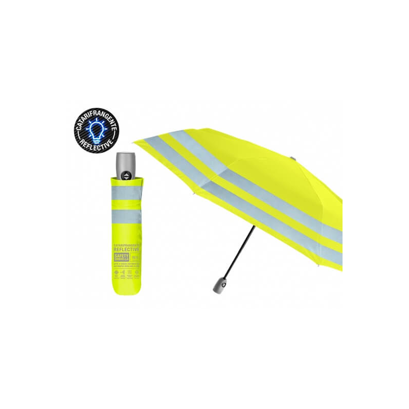 Umbrela galbena neon, de ploaie, cu benzi reflectorizante de noapte