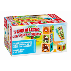 Jucarie bebe Set 5 cuburi lemn cu forme geometrice 3D