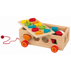 Jucarie bebe Vagon lemn cu 12 cifre si forme geometrice 3D