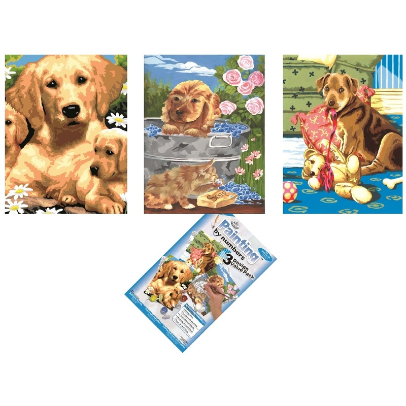 Primul meu set de pictura pe numere (3 picturi 23x30 cm) Catelusi