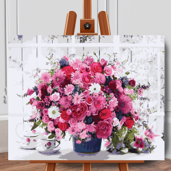 Set pictura pe numere (panza) Vaza cu flori de primavara 40x50 cm