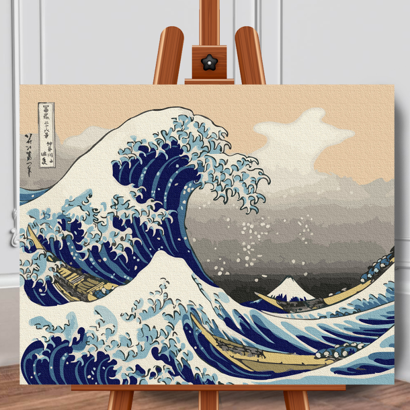 Set pictura pe numere (panza) Marele val de la Kanagawa Hokusai 40x50 cm